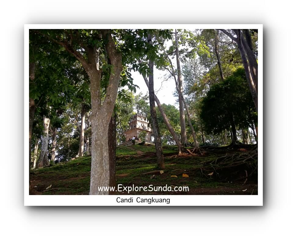 View of Cangkuang Temple behind the trees.