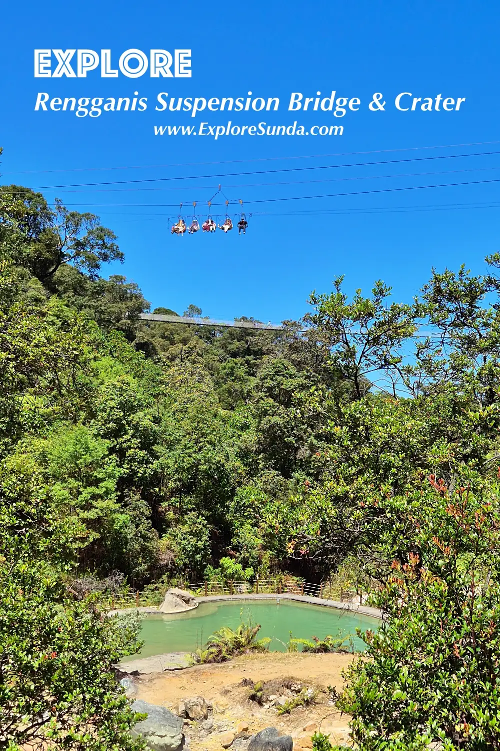 Look up and watch the adventure unfold at Rengganis: the suspension bridge stretches high above while Keranjang Sultan riders glide over the crater below.