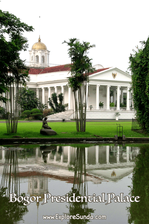 The view of Bogor Presidential Palace from the inside of the Bogor Botanical Garden. The sculpture of the Little Mermaid – a gift from Denmark – is sitting in front of the famous water lilies pond. | #ExploreSunda #BogorPresidentialPalace