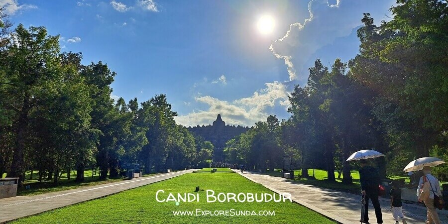 Late afternoon in the massive Borobudur Park with a magical view of the temple in the background.