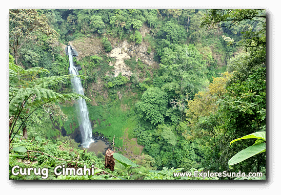 The view of Curug Cimahi, the Rainbow Waterfall, from the top platform. The view of Curug Cimahi, the Rainbow Waterfall, from the top platform.