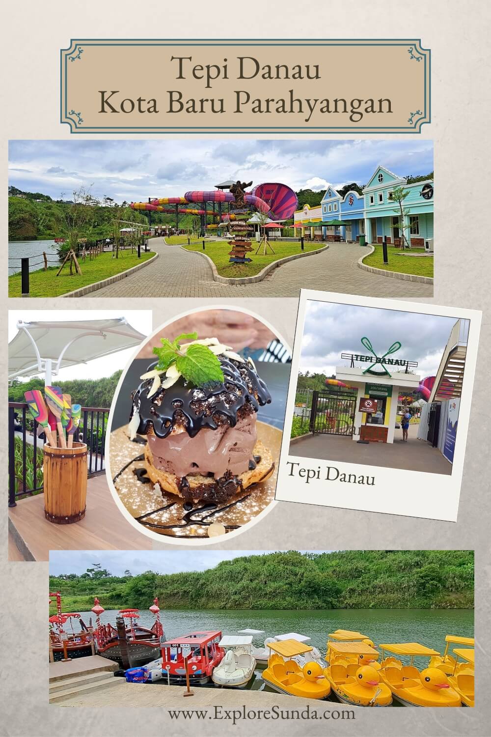 Explore Tepi Danau at Kota Baru Parahyangan, Bandung: enjoy the lakeside by go boating in a dragon or a duck boat, feed animals, and dine in the Baker Street restaurant.