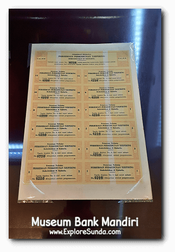 Coupon issued by Tjepiring Plantation, displayed in Museum Bank Mandiri at Kota Tua Jakarta.