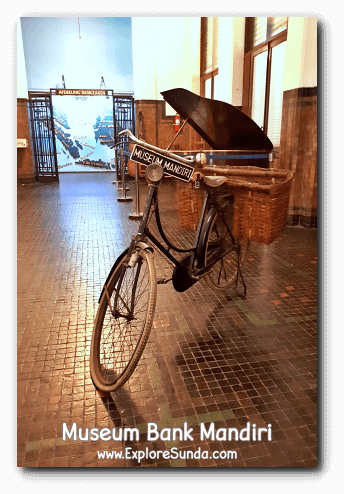 Bicycles were used to help bankers did their job in the early days, since vans were scarce. The display in Museum Bank Mandiri at Kota Tua Jakarta.