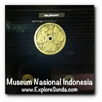 An inscription from Prambanan, Central Java dated early 10th century - a collection of Museum Gajah (The National Museum of Indonesia), Jakarta A gold coin from Majapahit kingdom - a collection of Museum Gajah (The National Museum of Indonesia), Jakarta
