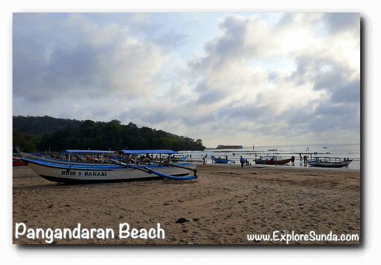 Boats available for hire to sail to Pasir Putih, Pangandaran