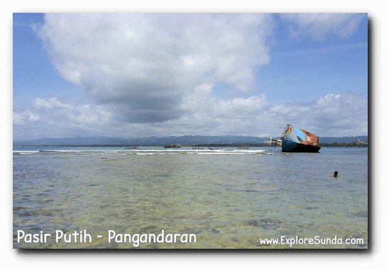The sunken ship in Pasir Putih, Pangandaran.