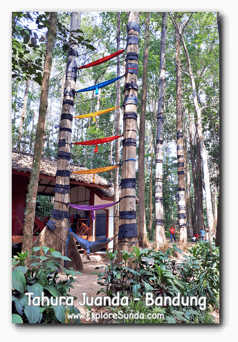 Colorful hammocks tied high up on the trees in Taman Hutan Raya Ir. H. Djoeanda | TahuraJuanda - DagoPakar, Bandung.